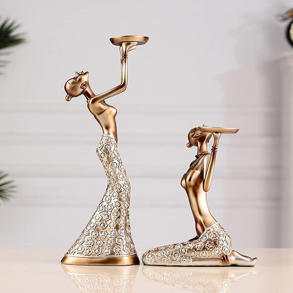 Elegant Resin Candle Holder Set – Female Sculptures for Stumpen or Votive Candles, Standing 40cm & Sitting 25cm, Decorative Art Piece 7