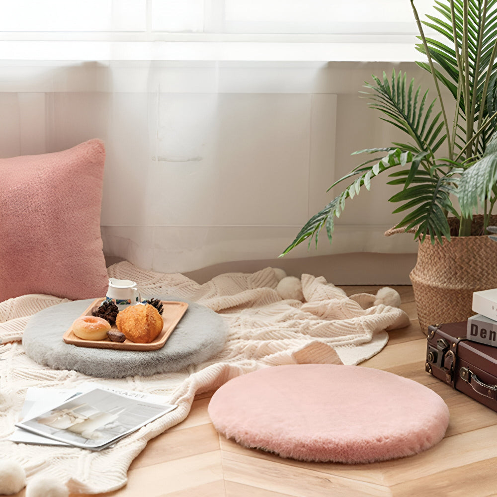 Round Rabbit Fur-Style Seat Cushion – 45 cm Plush Comfort for Home, Office, and Car 3