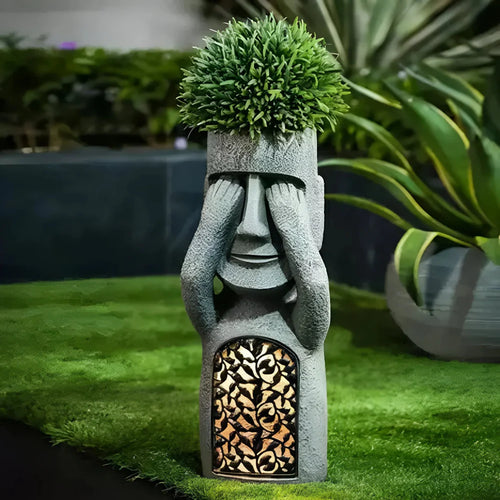 Solar LED Face Planter - Artistic Outdoor Planter with Warm Light for Garden and Patio 1