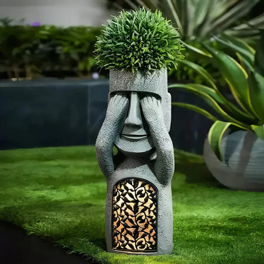 Solar LED Face Planter - Artistic Outdoor Planter with Warm Light for Garden and Patio 1