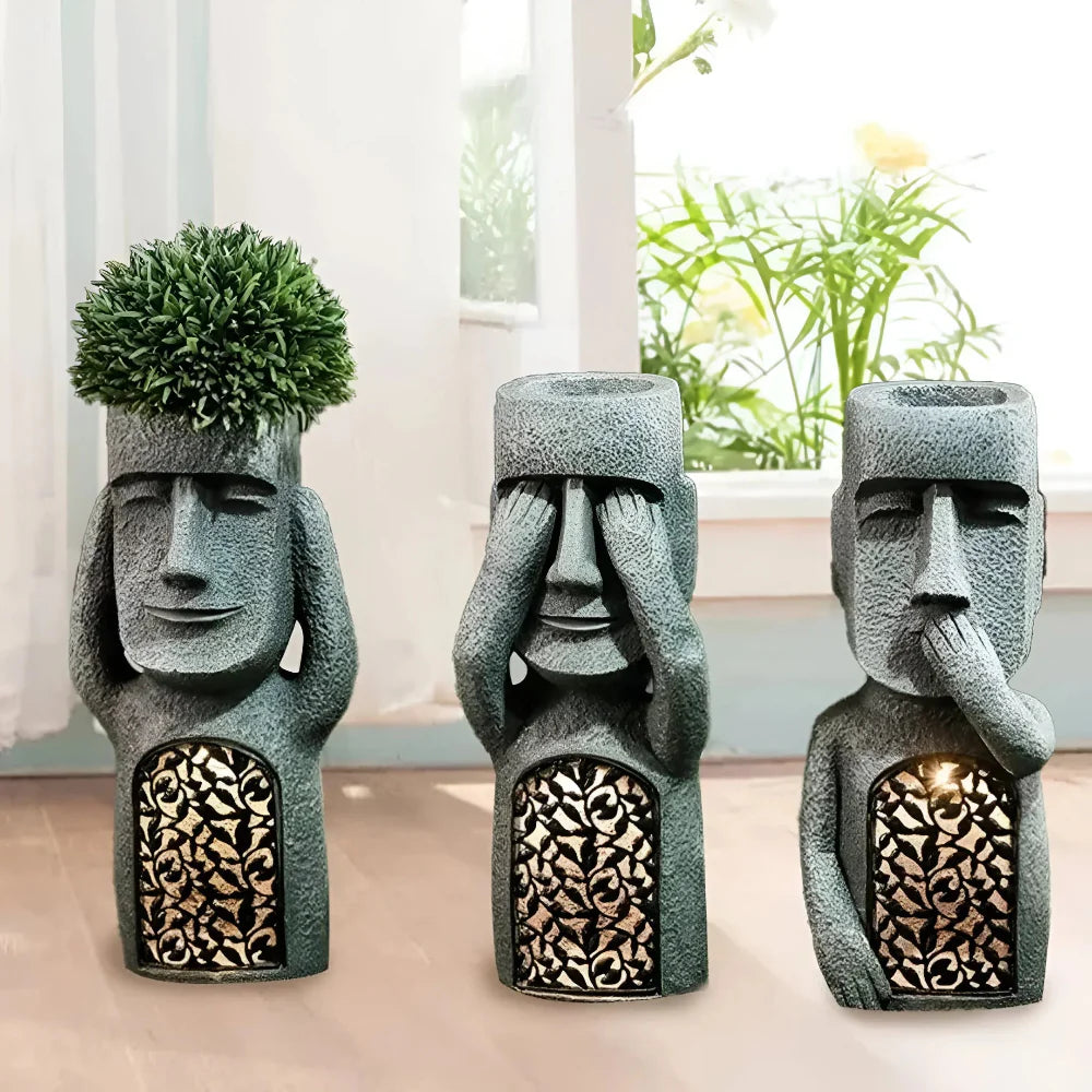 Solar LED Face Planter - Artistic Outdoor Planter with Warm Light for Garden and Patio 4