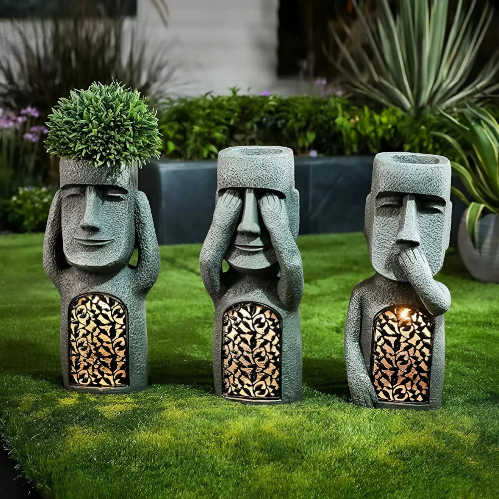 Solar LED Face Planter - Artistic Outdoor Planter with Warm Light for Garden and Patio 5