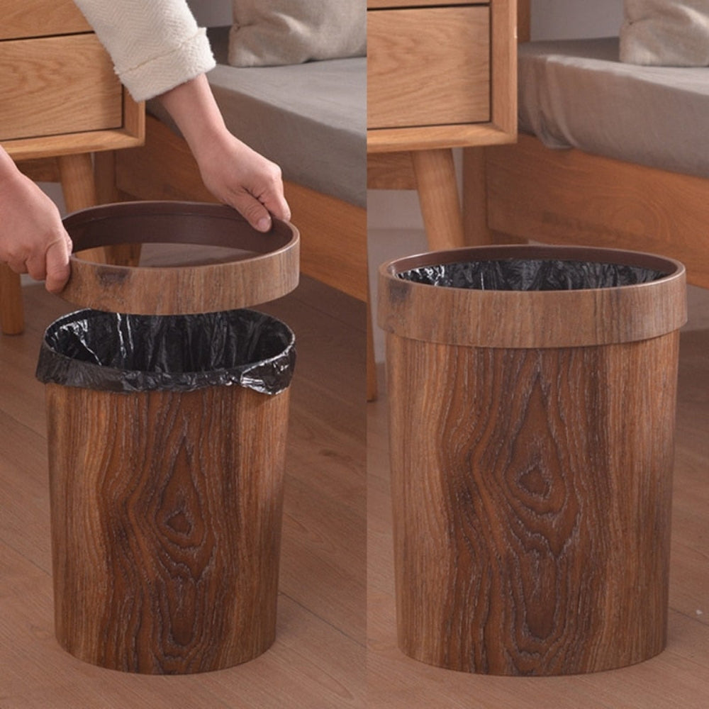 Scandinavian Style Wooden-Look Trash Bin – Compact 8L Waste Container for Kitchen, Bathroom, and Office 2