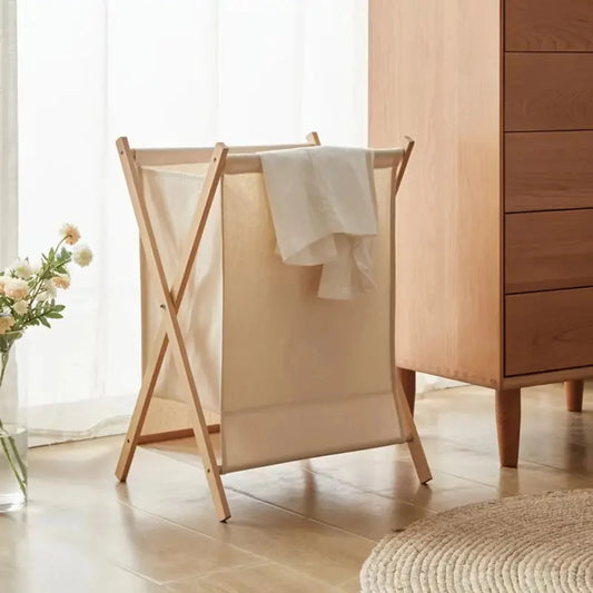 Foldable Natural Wood Laundry Basket with Breathable Fabric Insert – Stylish and Functional Storage Solution 1