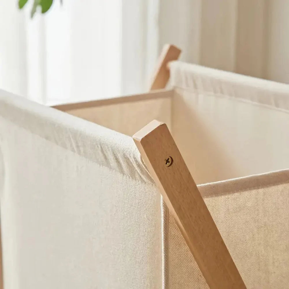 Foldable Natural Wood Laundry Basket with Breathable Fabric Insert – Stylish and Functional Storage Solution 2