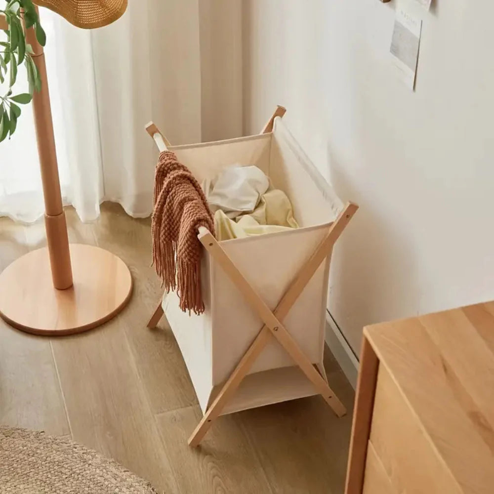Foldable Natural Wood Laundry Basket with Breathable Fabric Insert – Stylish and Functional Storage Solution 3