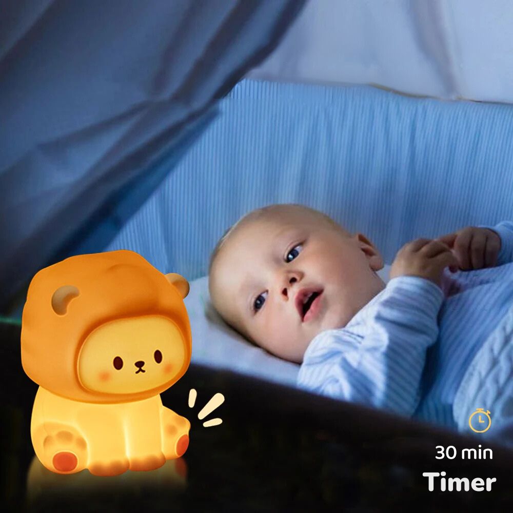 Soft Silicone Lion Night Light for Kids – Rechargeable LED with Adjustable Brightness 3