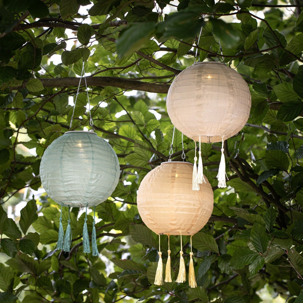 Solar Lantern Set - 3-Piece Outdoor Decorative Lanterns in Green, Yellow, and Cream 1