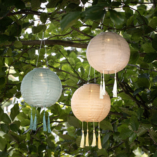 Solar Lantern Set - 3-Piece Outdoor Decorative Lanterns in Green, Yellow, and Cream 1