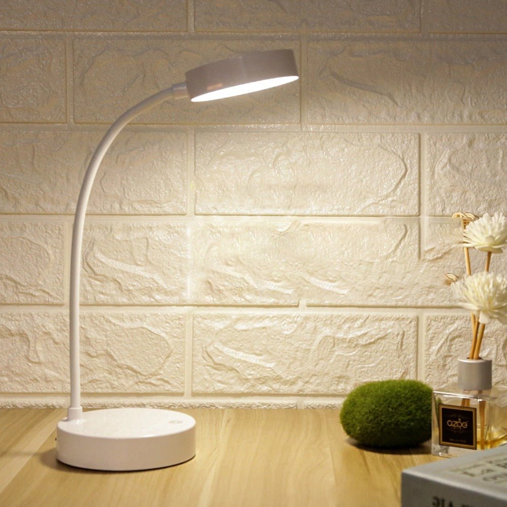 Touch-Control LED Desk Lamp with Flexible Neck and USB Charging – Minimalist White Design 3