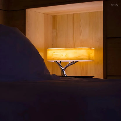3-in-1 Table Lamp with Bluetooth Speaker and Wireless Charger – Cherry Wood Finish 2