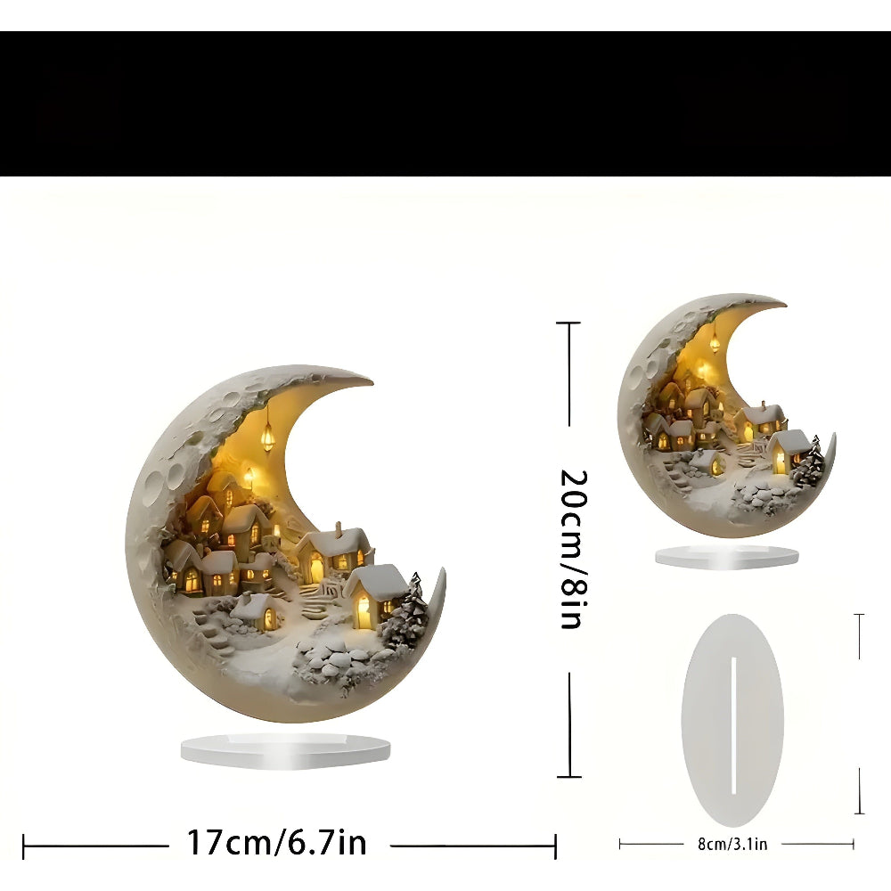 Acrylic Moon and Village Scene Decor – Dreamy Nighttime Display for Home 6