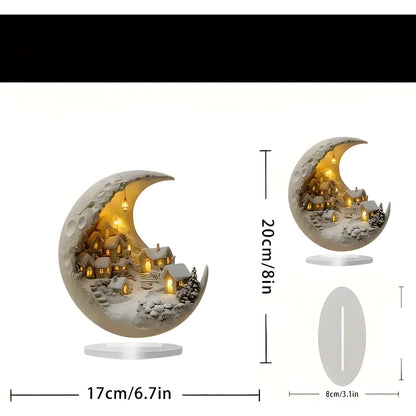 Acrylic Moon and Village Scene Decor – Dreamy Nighttime Display for Home 6