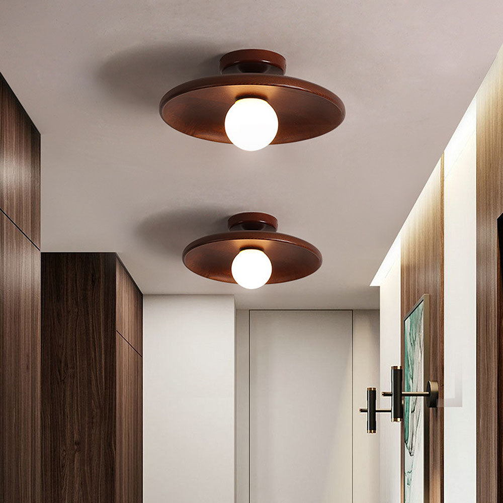 Scandinavian Round Ceiling Light with Natural Wood Finish – Minimalist LED Fixture for Hallways and Bedrooms 1
