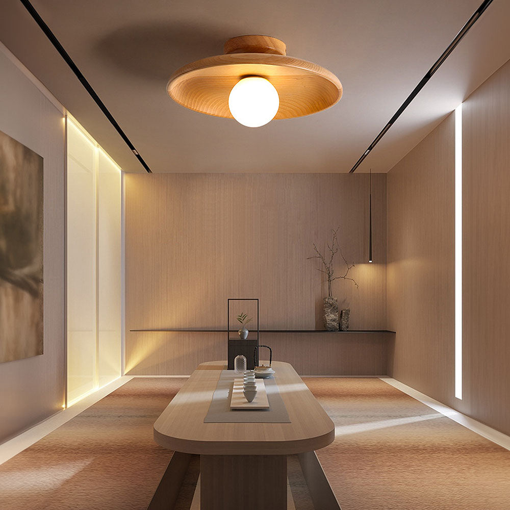 Scandinavian Round Ceiling Light with Natural Wood Finish – Minimalist LED Fixture for Hallways and Bedrooms 7