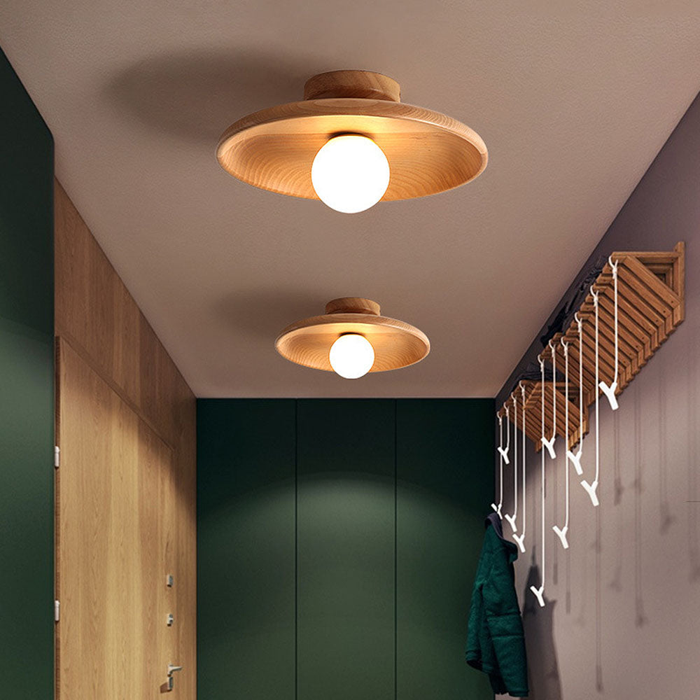 Scandinavian Round Ceiling Light with Natural Wood Finish – Minimalist LED Fixture for Hallways and Bedrooms 8