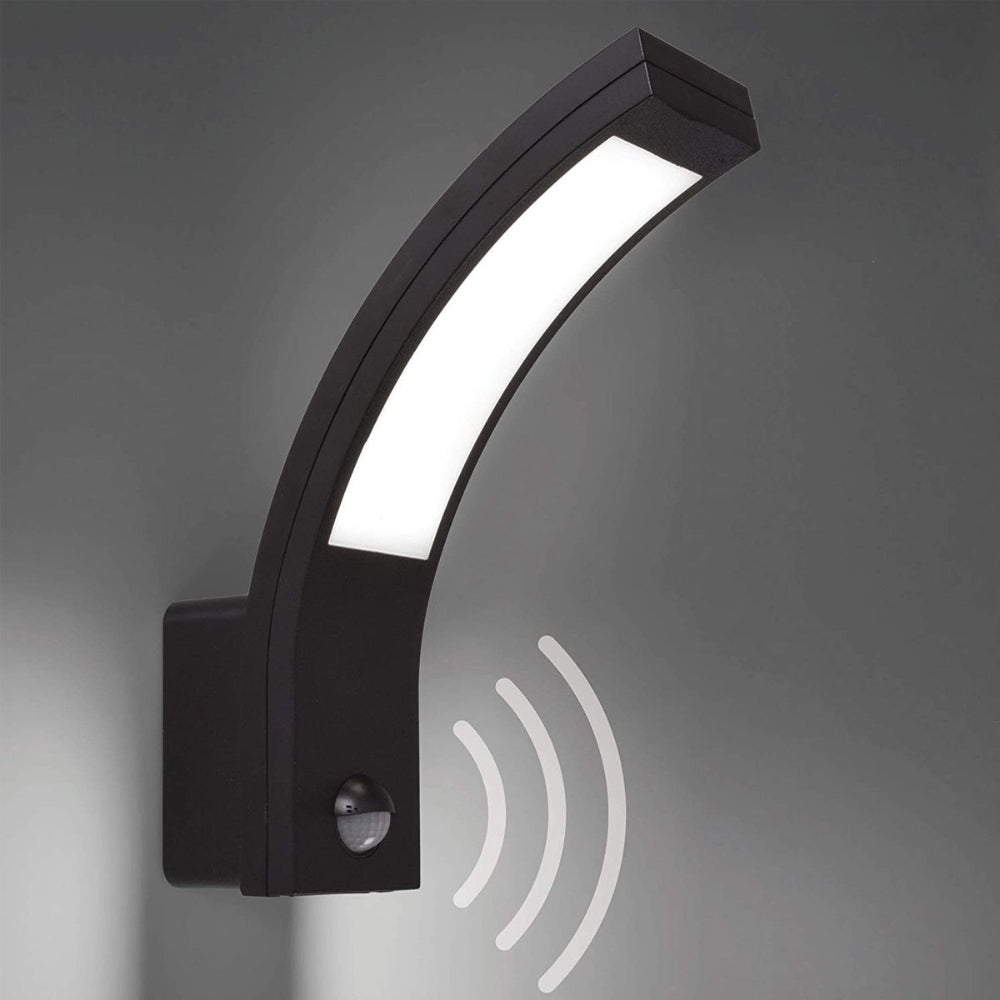 Modern Black Curved LED Wall Light with Motion Sensor – Outdoor Security Lighting 1