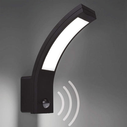 Modern Black Curved LED Wall Light with Motion Sensor – Outdoor Security Lighting 1