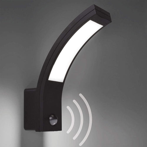 Modern Black Curved LED Wall Light with Motion Sensor – Outdoor Security Lighting 1