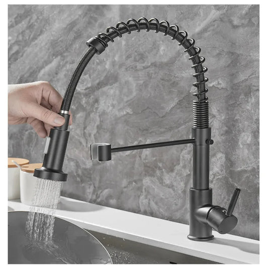 Elegant 360° Swivel Kitchen Faucet with Dual Outlet – Matte Black and Gold Finish 1