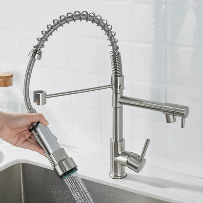Elegant 360° Swivel Kitchen Faucet with Dual Outlet – Matte Black and Gold Finish 2