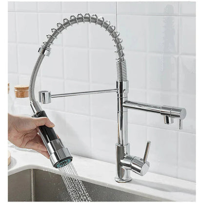 Elegant 360° Swivel Kitchen Faucet with Dual Outlet – Matte Black and Gold Finish 3