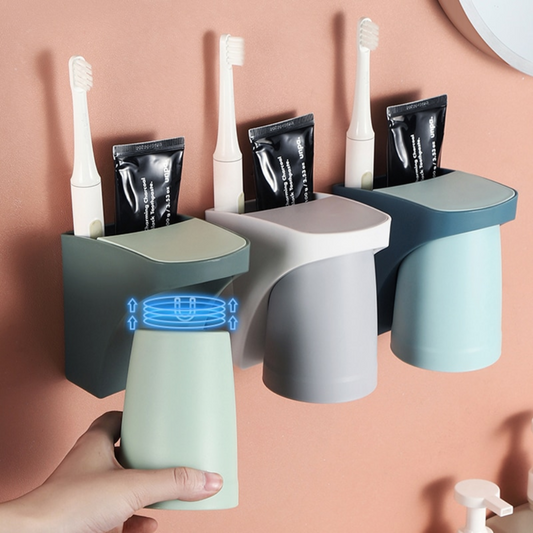 Magnetic Bathroom Cup and Toothbrush Holder – Waterproof ABS, Easy Installation, Space-Saving Design 1