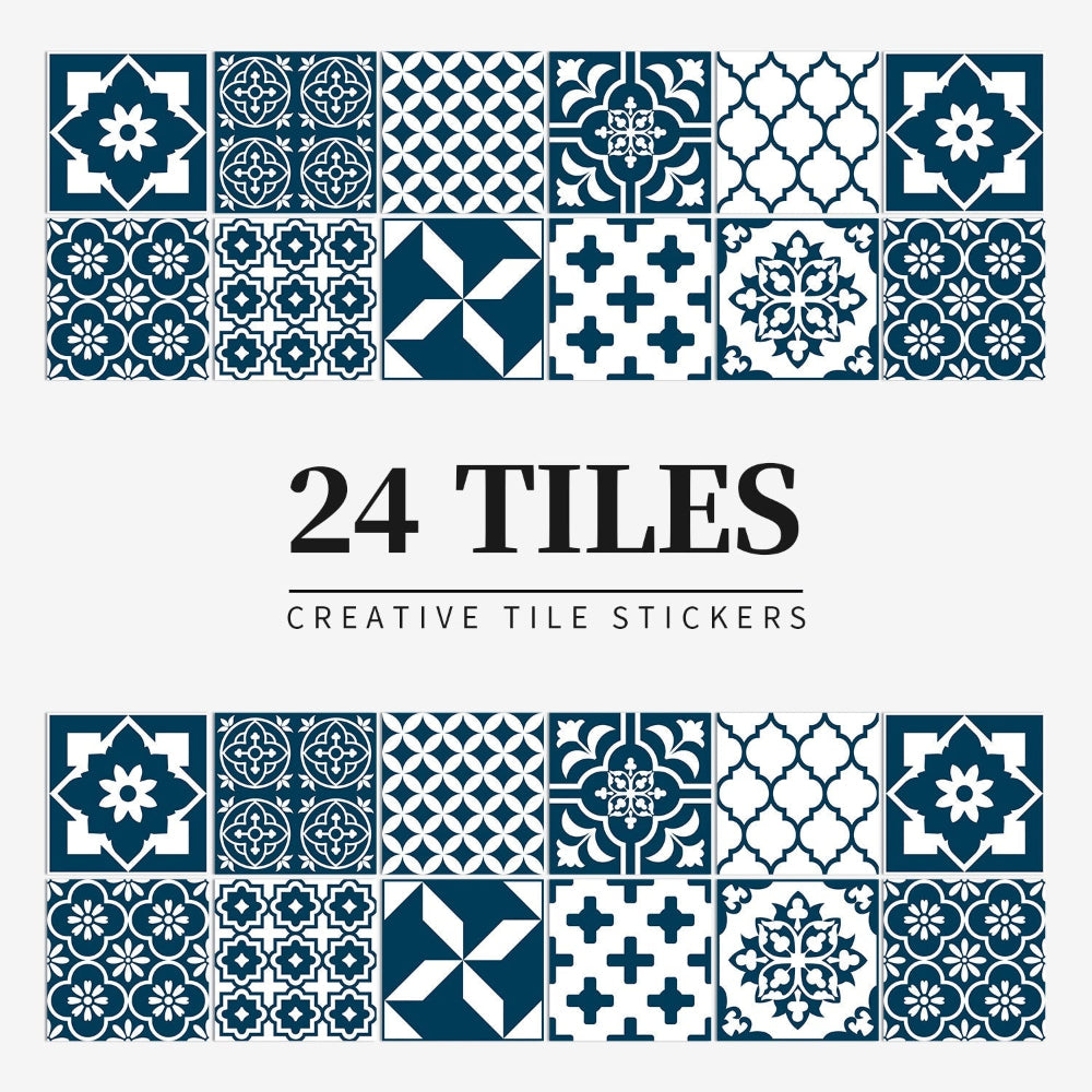 24-Piece European Mandala Tile Set - Artistic Vinyl Wall Decor for Home Interiors, Easy Peel and Stick Application 12