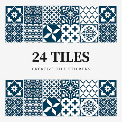 24-Piece European Mandala Tile Set - Artistic Vinyl Wall Decor for Home Interiors, Easy Peel and Stick Application 12