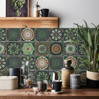 24-Piece European Mandala Tile Set - Artistic Vinyl Wall Decor for Home Interiors, Easy Peel and Stick Application 3