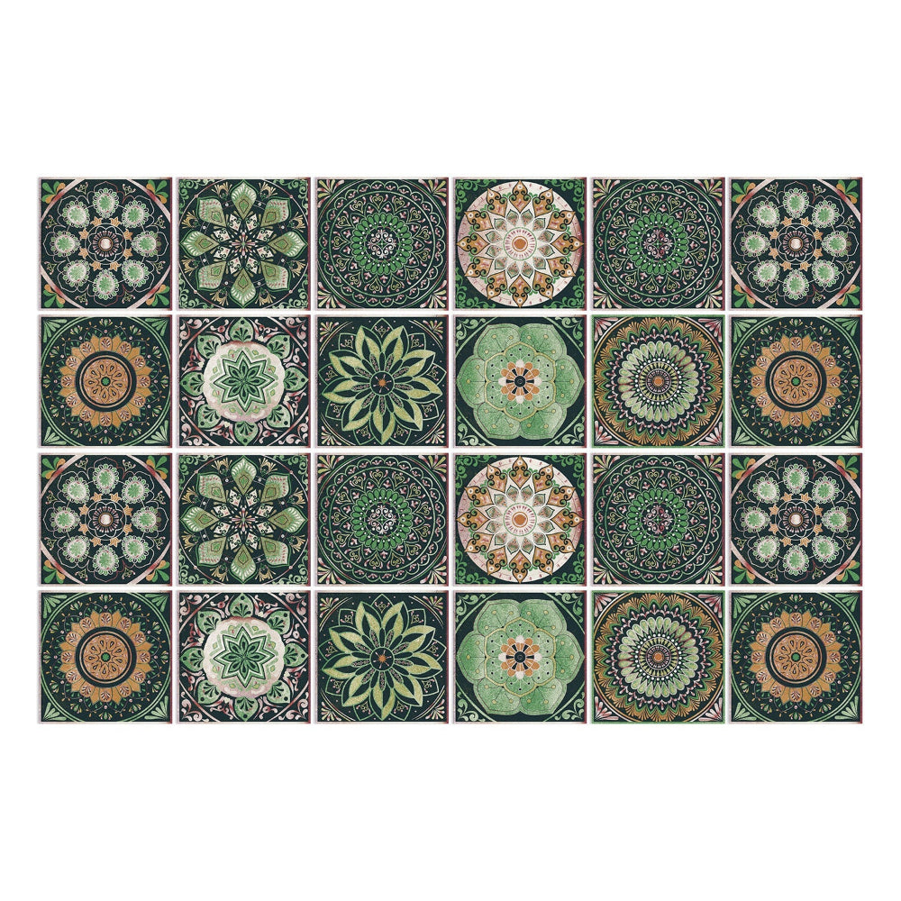 24-Piece European Mandala Tile Set - Artistic Vinyl Wall Decor for Home Interiors, Easy Peel and Stick Application 4