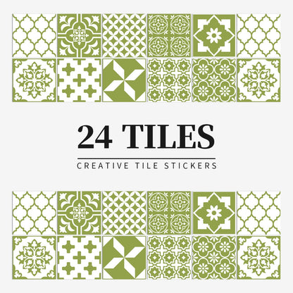 24-Piece European Mandala Tile Set - Artistic Vinyl Wall Decor for Home Interiors, Easy Peel and Stick Application 5