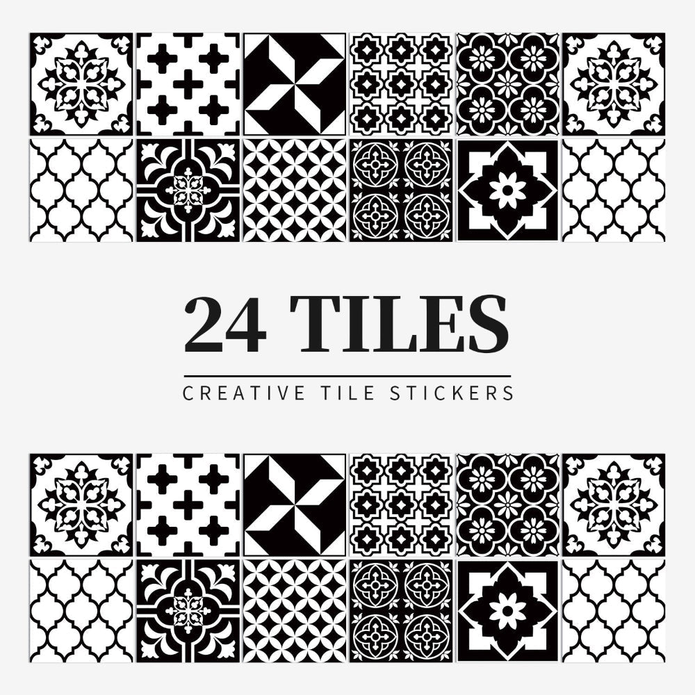 24-Piece European Mandala Tile Set - Artistic Vinyl Wall Decor for Home Interiors, Easy Peel and Stick Application 6