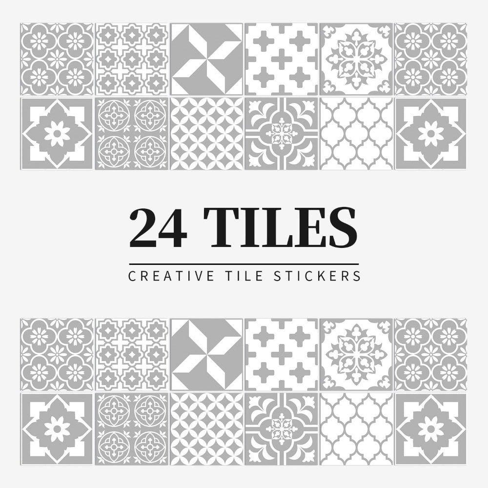 24-Piece European Mandala Tile Set - Artistic Vinyl Wall Decor for Home Interiors, Easy Peel and Stick Application 7