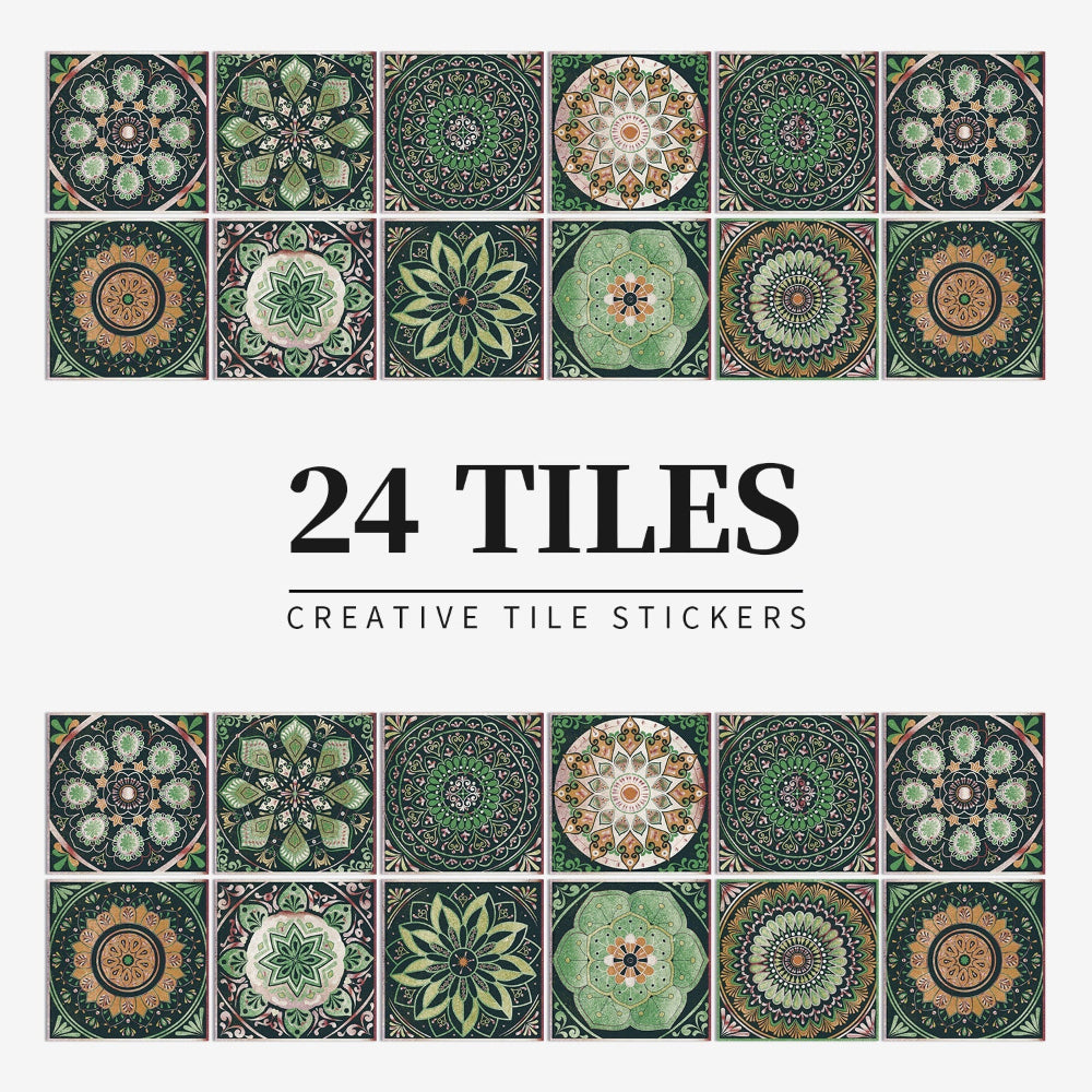 24-Piece European Mandala Tile Set - Artistic Vinyl Wall Decor for Home Interiors, Easy Peel and Stick Application 8