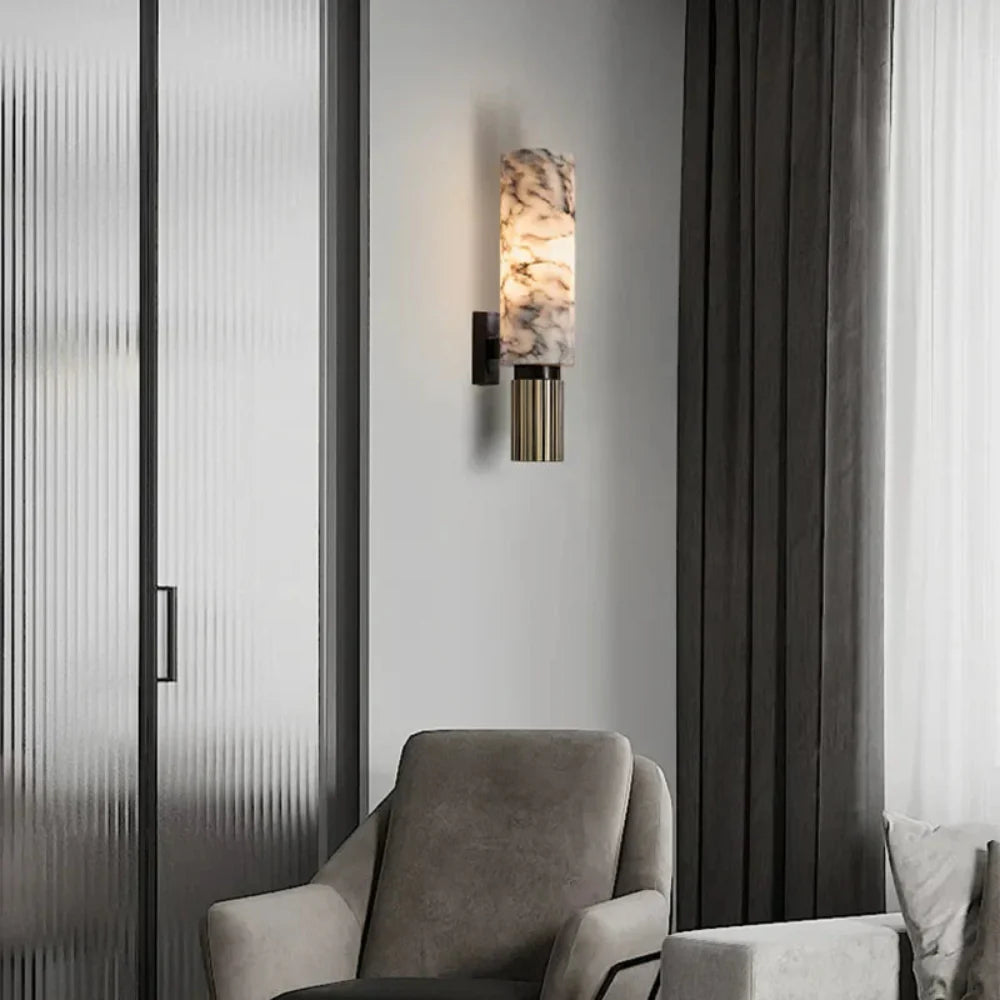 Elegant Marble Wall Light with Brass Accent – Round or Oval Design for Modern Spaces 5
