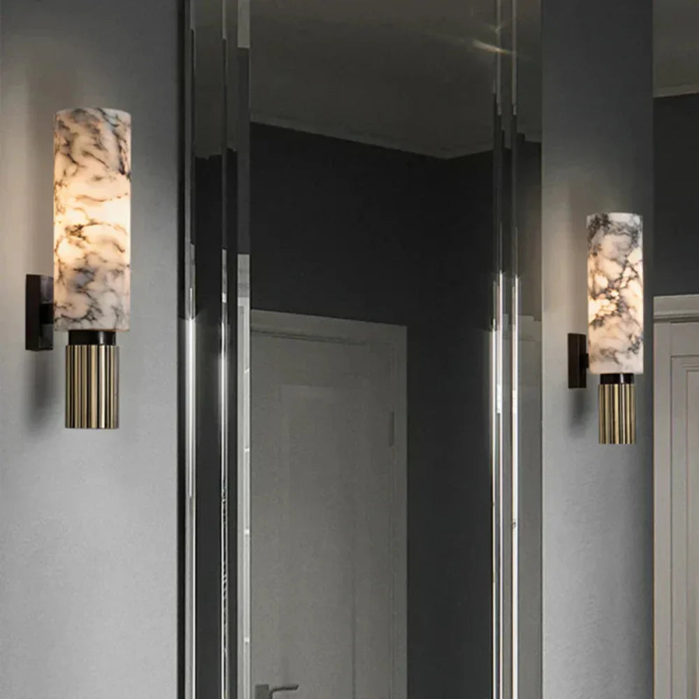 Elegant Marble Wall Light with Brass Accent – Round or Oval Design for Modern Spaces 3