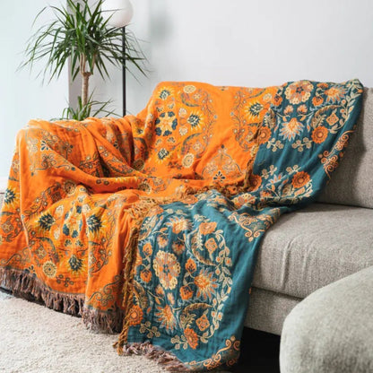 Reversible Marigold Floral Throw Blanket – Soft Cotton, Stylish Design for Home Decor 3
