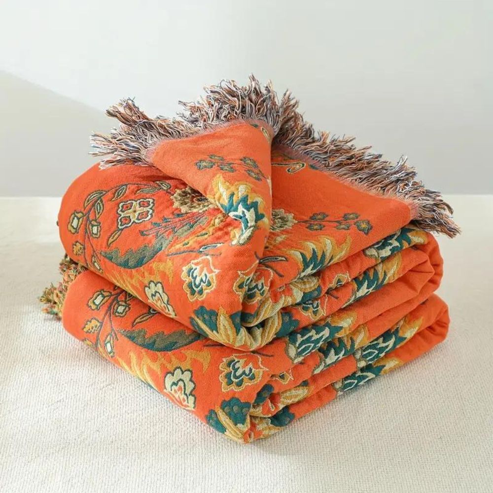 Reversible Marigold Floral Throw Blanket – Soft Cotton, Stylish Design for Home Decor 5