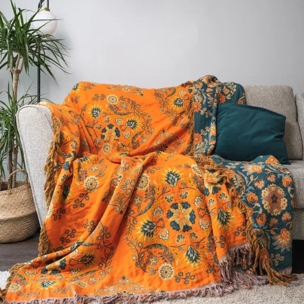 Reversible Marigold Floral Throw Blanket – Soft Cotton, Stylish Design for Home Decor 6