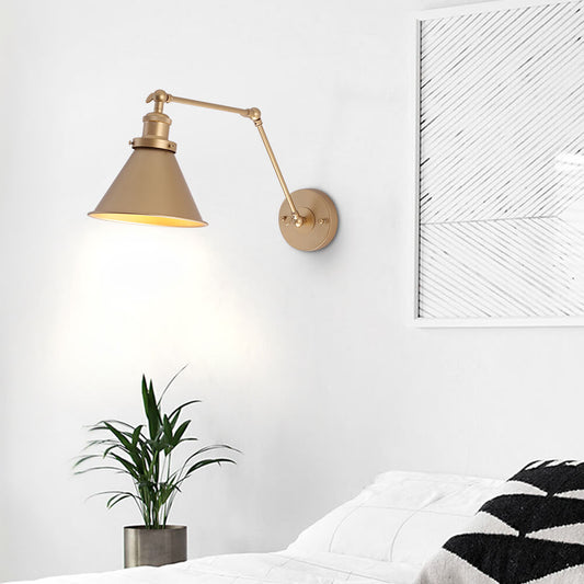 Mid-Century Modern Adjustable Wall Light with Brass Arm and Black Shade 1