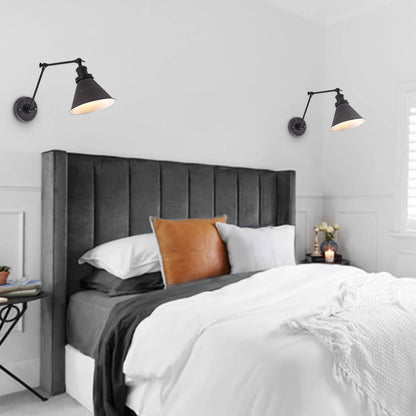 Mid-Century Modern Adjustable Wall Light with Brass Arm and Black Shade 8
