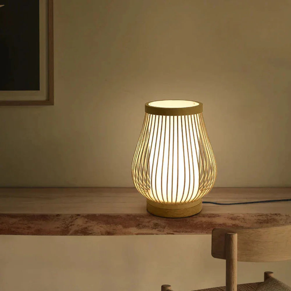 Elegant Table Lamp with Shell Shade and Curved Wooden Base – Soft Ambient Light for Home Decor 5