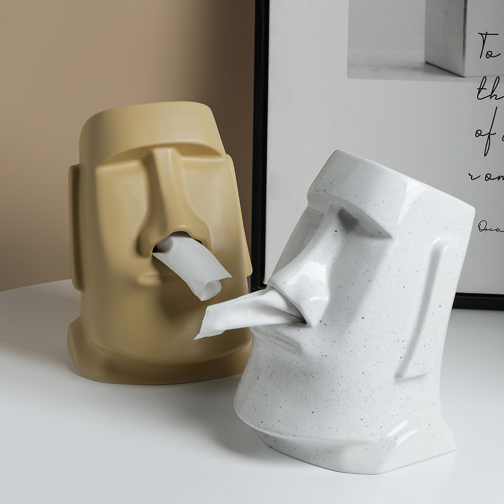 Nordic Ceramic Moai Tissue Holder – Sculptural Design for Modern Interiors 3