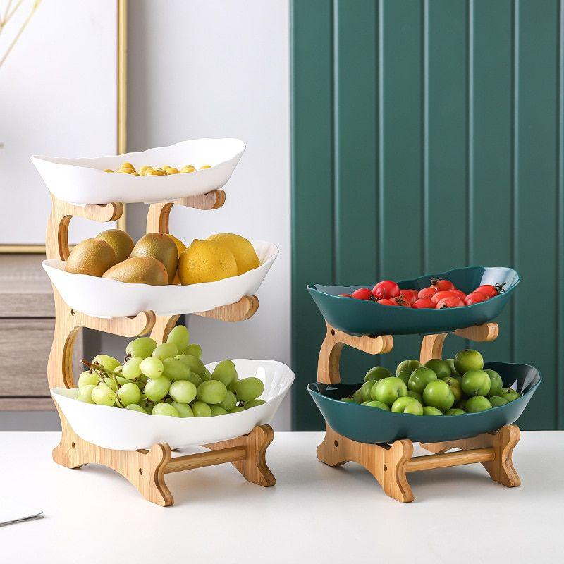 Modern Bamboo Fruit Basket with Removable Trays – 2 or 3 Tier Design for Kitchen Organization 5