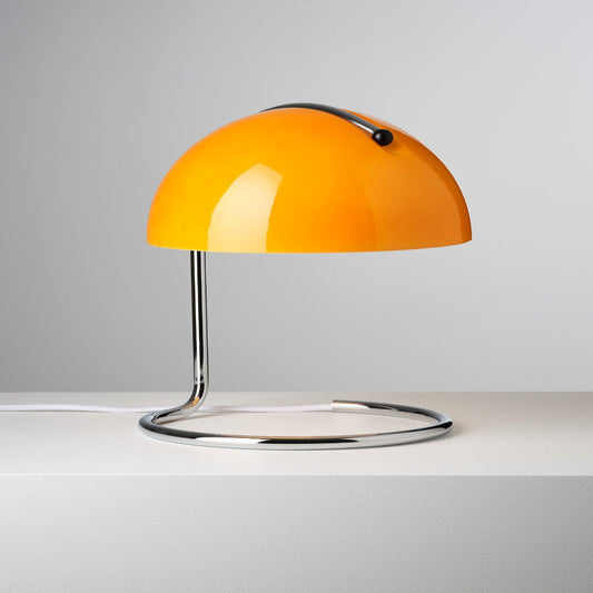 Mid-Century Modern Desk Lamp with Orange Dome Shade – USB Powered LED Lighting 1
