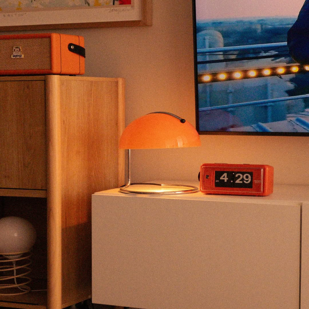 Mid-Century Modern Desk Lamp with Orange Dome Shade – USB Powered LED Lighting 8