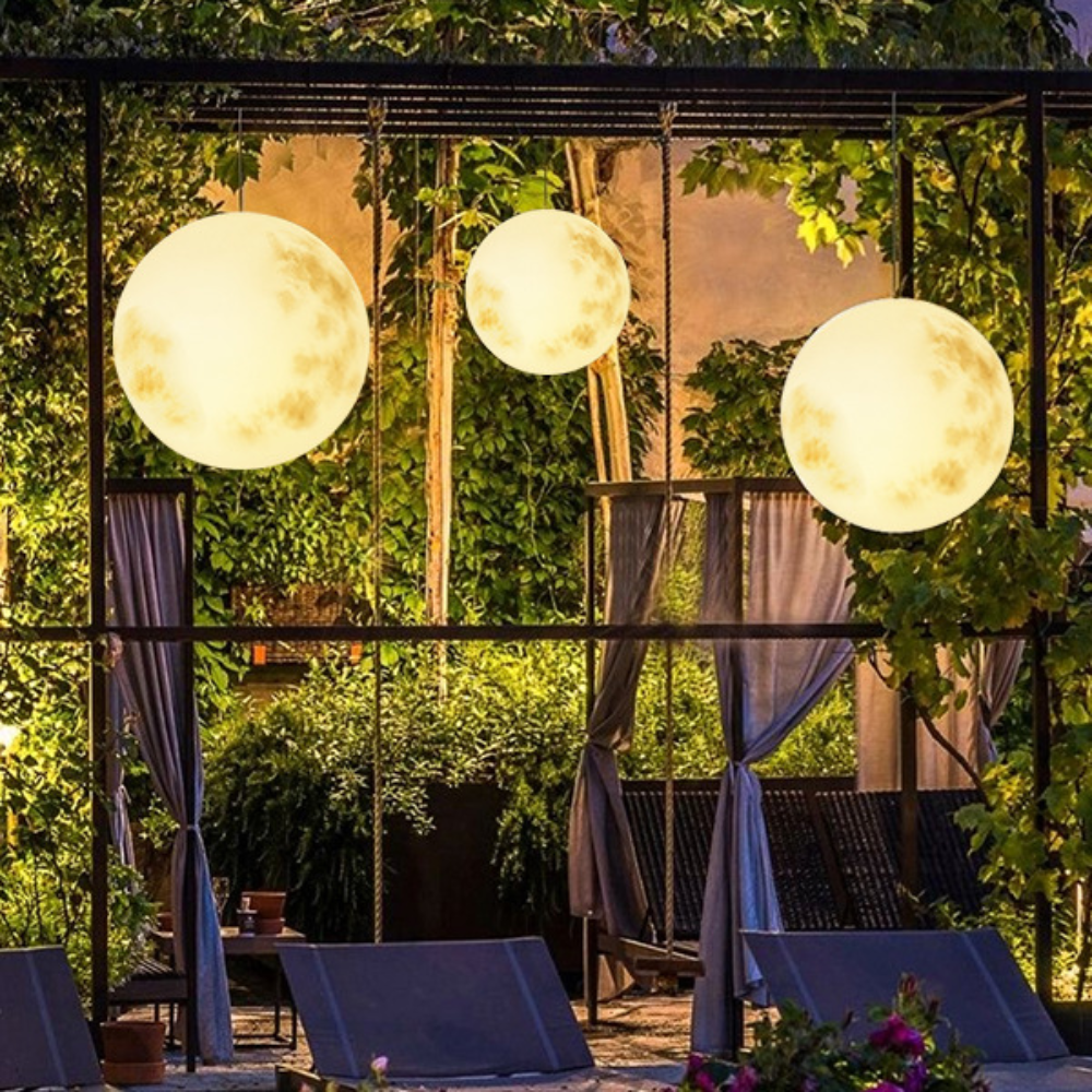 Moon-Shaped Outdoor Pendant Light – Warm LED Garden Lantern for Patios and Balconies 2