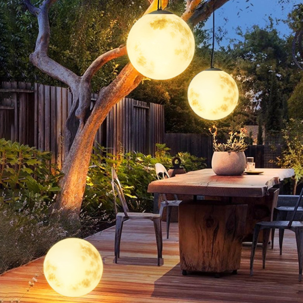 Moon-Shaped Outdoor Pendant Light – Warm LED Garden Lantern for Patios and Balconies 3