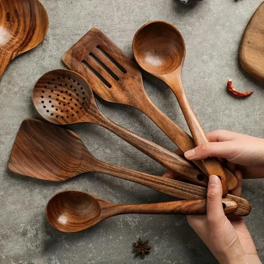 Sustainable Wooden Utensil Set – 5-Piece Eco-Friendly Kitchen Tools for Cooking and Serving 1
